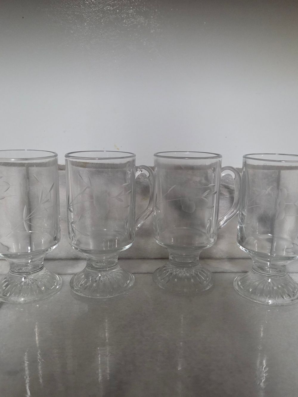 Clear Etched Glass Footed Mugs - Set of 4